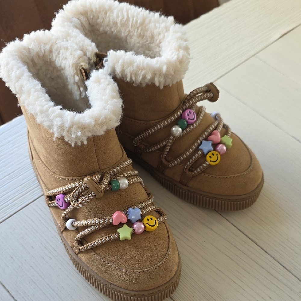 Cat & Jack Tan Kids Boots with Colorful Beaded Laces
